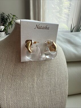 Natasha Couture Gold-plated And Clear Resin Statement Hoop‎ Earrings
